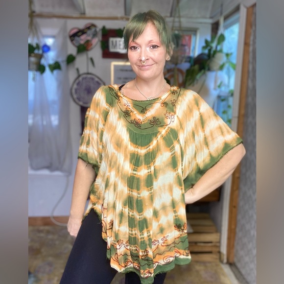 Sunflower Tie Dye Yellow & Green Butterfly Wing Top Size Free Small Medium - Picture 5 of 14